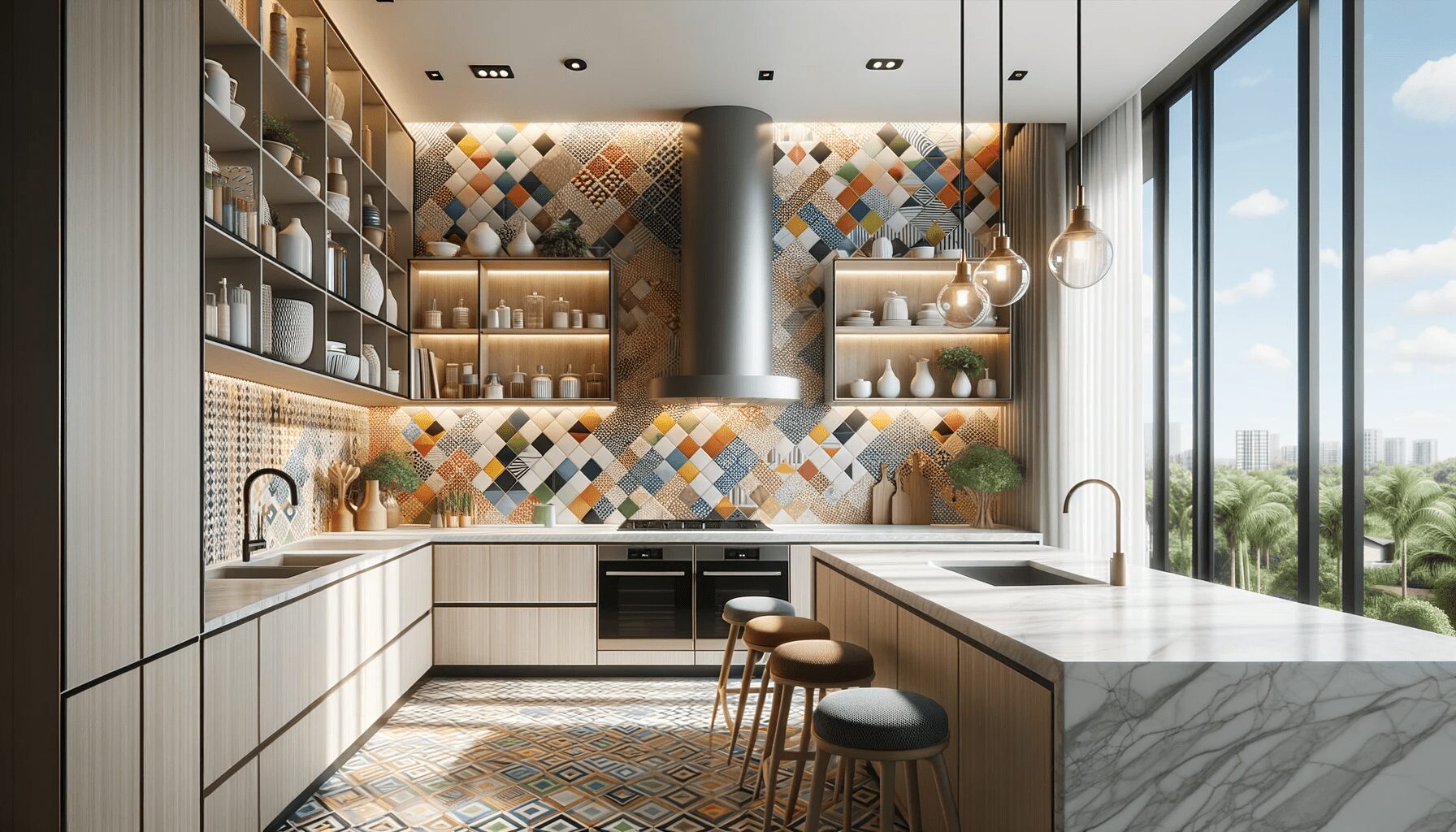 Colorful Geometric Patterns kitchen backsplash